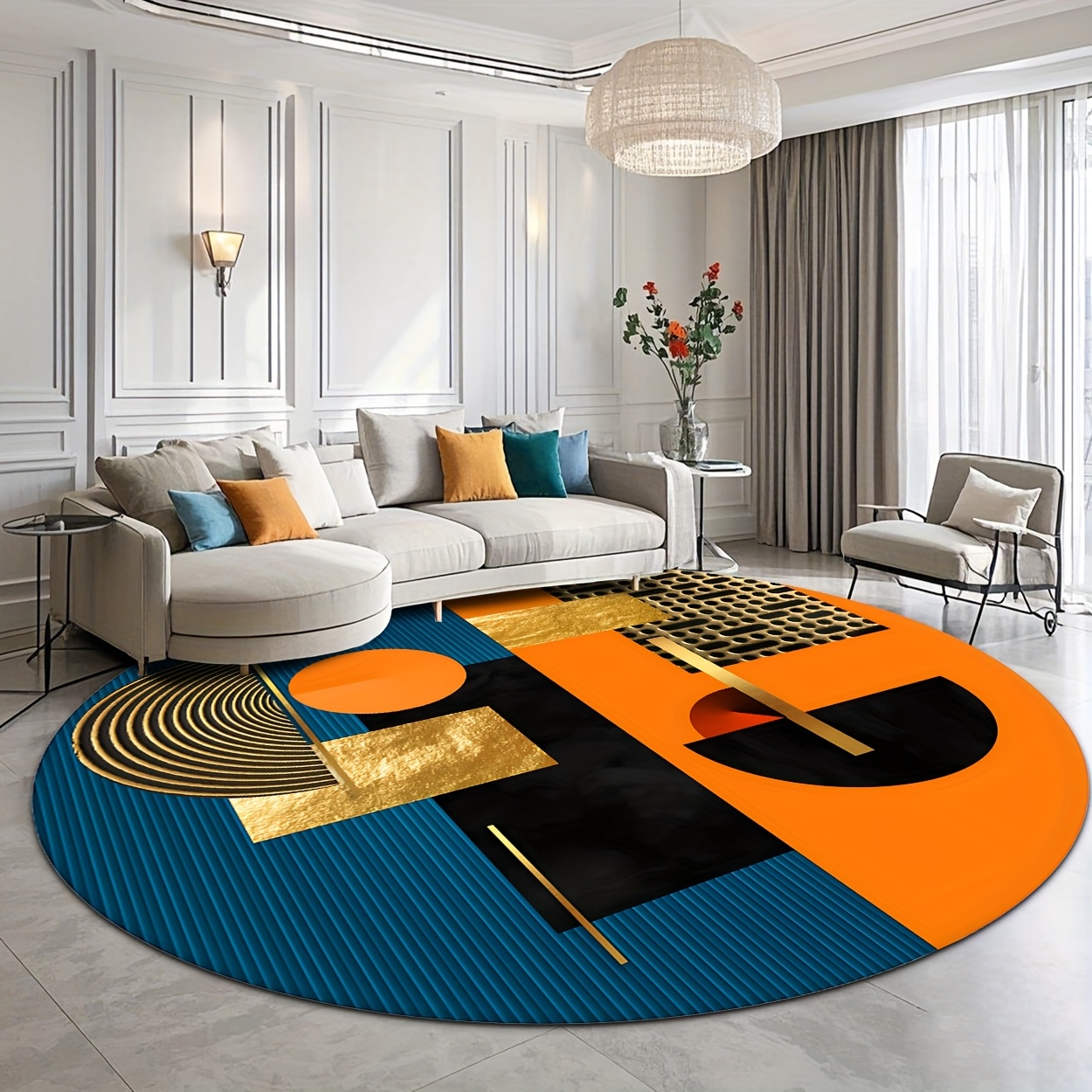 Interior Design Gold - Tapis rond abstrait géométrique de luxe